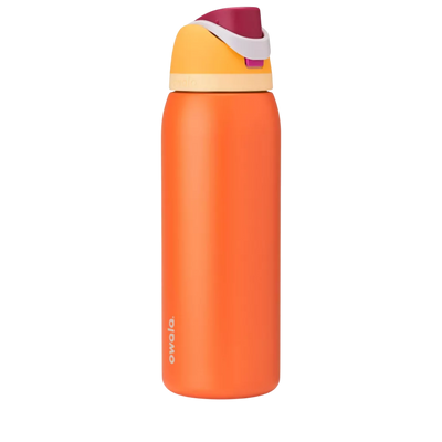 Garrafa Térmica Owala FreeSip - 1180ml | 40oz, laranja, com tampa à prova de vazamentos e isolamento triplo para bebidas quentes e frias.