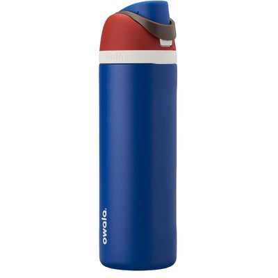 Garrafa Térmica Owala FreeSip - 710ml | 24oz em azul e vermelho, com bico FreeSip e isolamento térmico para manter bebidas frias por 24 horas.