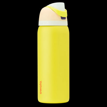 Garrafa Térmica Owala FreeSip - 946ml | 32oz em amarelo com tampa à prova de vazamentos e isolamento térmico de 24 horas.