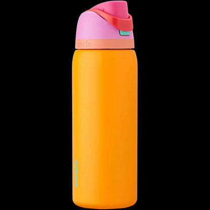 Garrafa Térmica Owala FreeSip - 946ml | 32oz em laranja e rosa, com tampa à prova de vazamentos e canudo embutido, mantém bebidas frias ou quentes.
