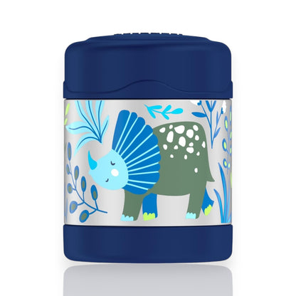 Pote Térmico Thermos Funtainer F300 - 290ml com design de dinossauro azul, ideal para crianças. Alta qualidade e durabilidade.