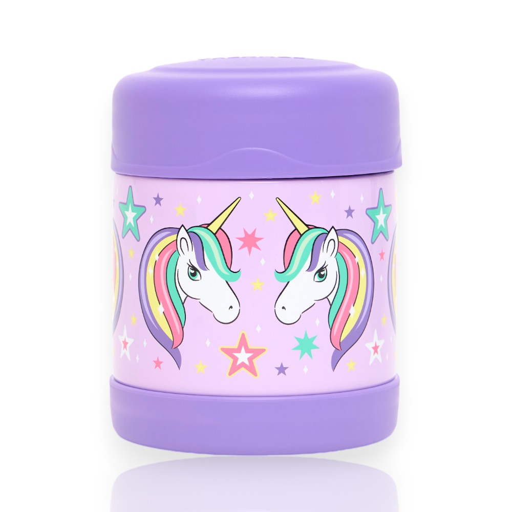 Pote Térmico Thermos Funtainer F300 - 290ml infantil com estampa de unicórnios coloridos, ideal para segurança e estilo do seu filho.
