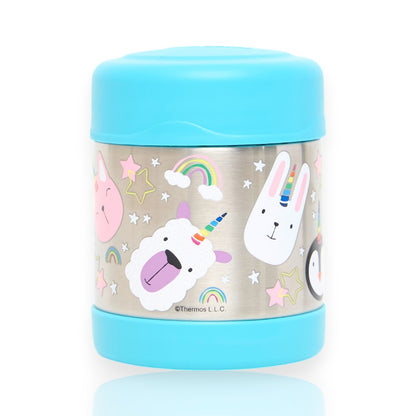 Pote Térmico Thermos Funtainer F300 - 290ml com design colorido de unicórnios e arco-íris, ideal para crianças.
