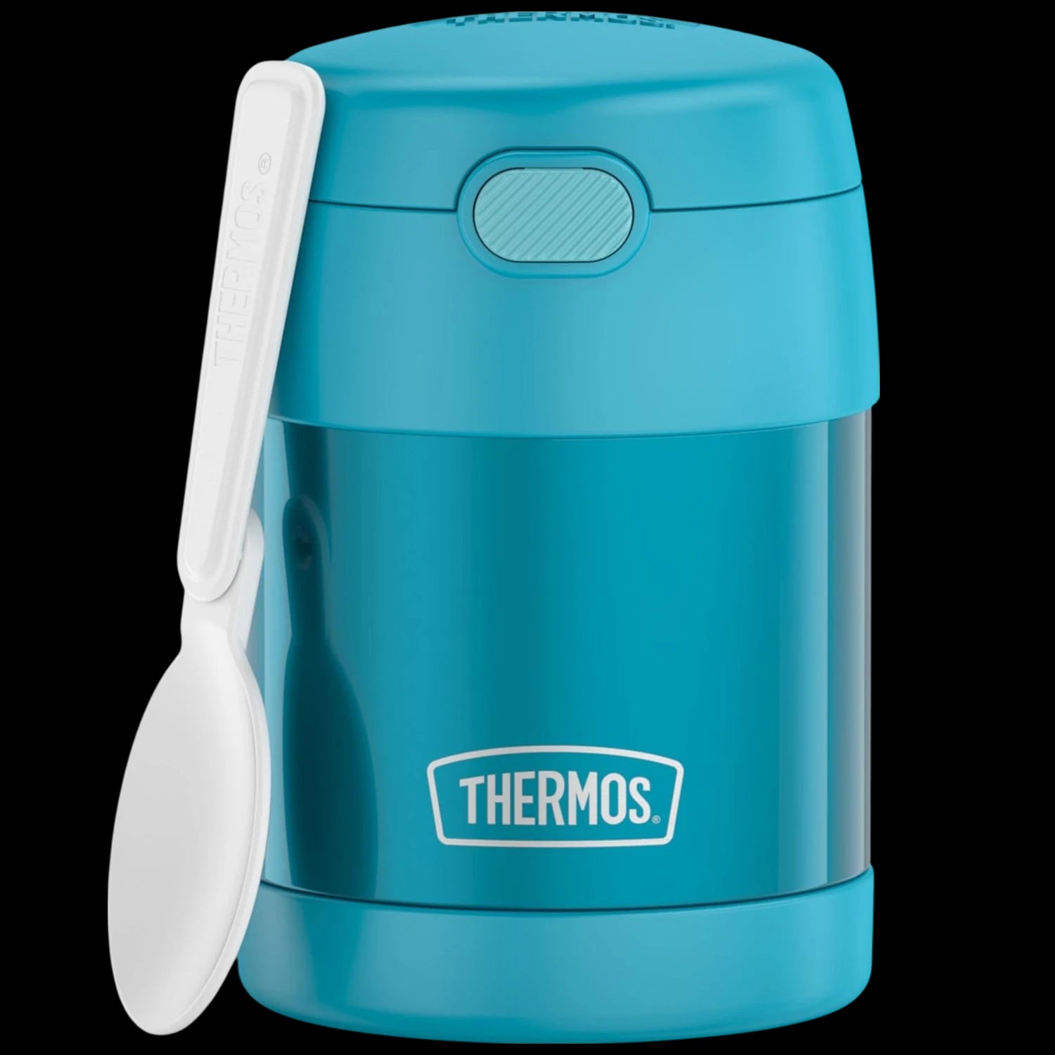 Pote Térmico Thermos ® 283g Funtainer azul com colher embutida, isolamento a vácuo para manter alimentos quentes por 5h e frios por 7h.