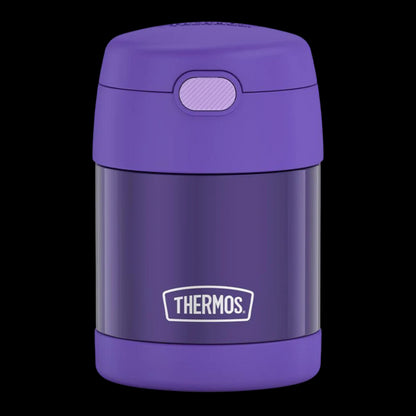 Pote Térmico Thermos ® 283g Funtainer roxo com isolamento a vácuo, mantém alimentos quentes ou frios, ideal para refeições infantis.