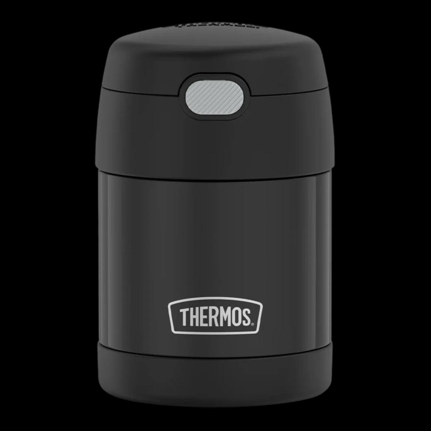 Pote Térmico Thermos ® 283g Funtainer preto com isolamento a vácuo, ideal para manter refeições infantis na temperatura ideal.
