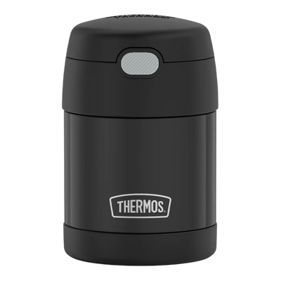 Pote Térmico Thermos ® 283g Funtainer preto com isolamento a vácuo, ideal para manter refeições infantis na temperatura ideal.