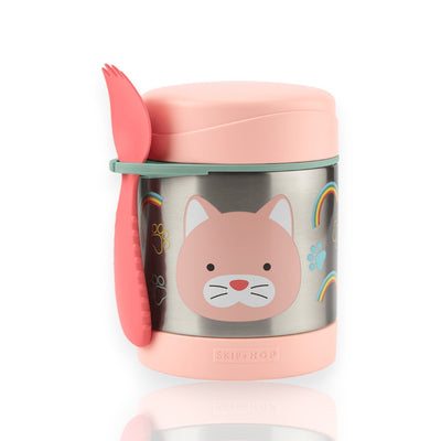 Pote Térmico com Talher - Skip Hop, ideal para manter alimentos infantis quentes e frios, com design de gatinho e talher embutido.