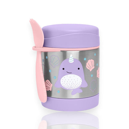 Pote Térmico com Talher - Skip Hop com design infantil roxo, capacidade de 325 ml, acompanhado de talher. Mantém a temperatura dos alimentos.