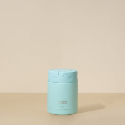 Pote Térmico FoodJar PACCO 350ml em aço inoxidável 18/8 azul, design funcional, durável e de alto desempenho térmico.
