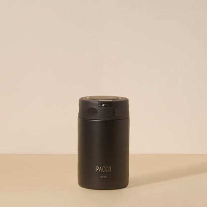 Pote Térmico FoodJar PACCO 500ml, design premium em aço inoxidável, pintura durável, eficiência térmica, cor preta elegante.