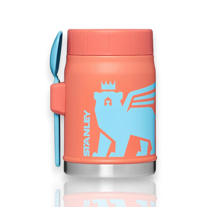 Pote Térmico Stanley Kids - 414ml com garfolher embutido, design colorido, isolado a vácuo para manter alimentos quentes ou frios.