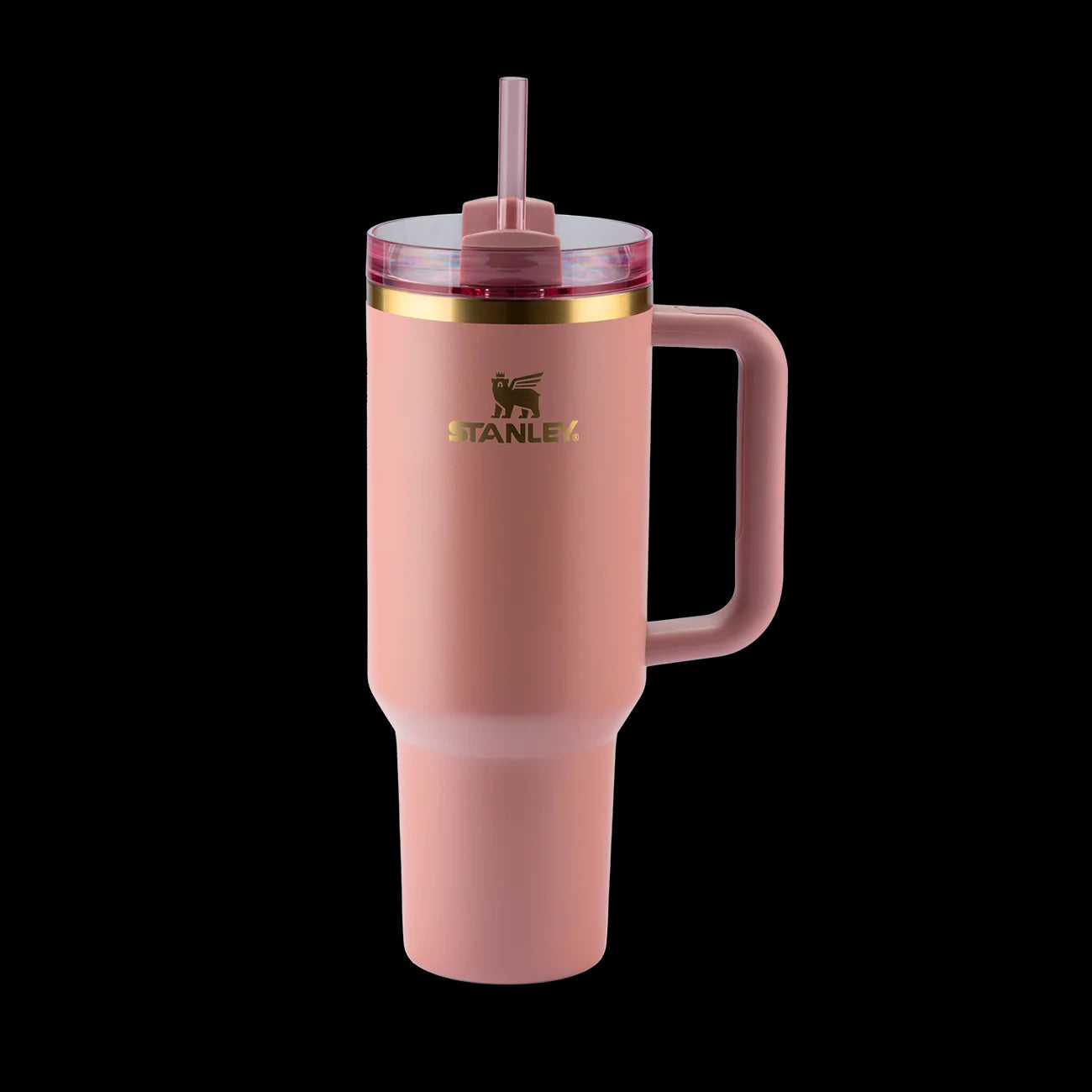 Copo Quencher Stanley 1,18L rosa com alça e tampa FlowState para hidratação prática e estilosa, ideal para academia e viagens.