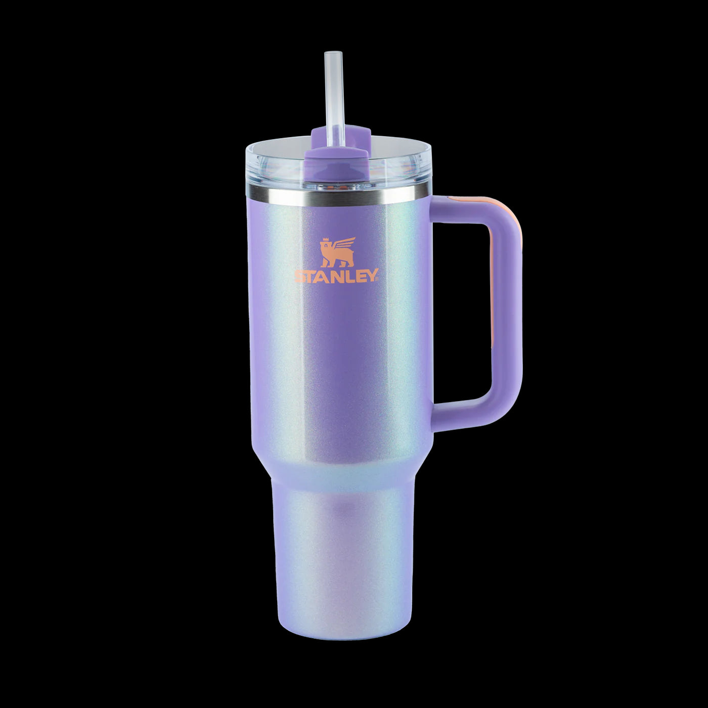 Copo Quencher Stanley 1,18L roxo com alça ergonômica e tampa FlowState em fundo preto