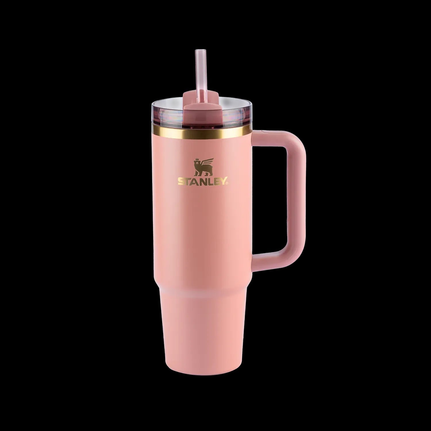 Copo Quencher Stanley 887ml rosa, copo térmico com alça ergonômica e isolamento a vácuo, mantém a bebida gelada por até 40 horas.