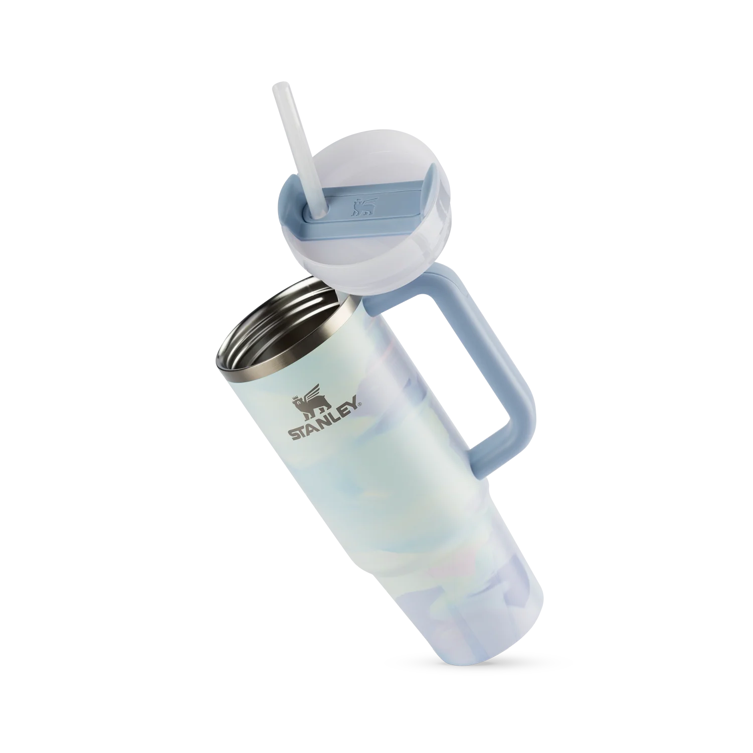 Copo Quencher Stanley 887ml com alça ergonômica e tampa funcional, ideal para manter bebidas geladas por até 40 horas.