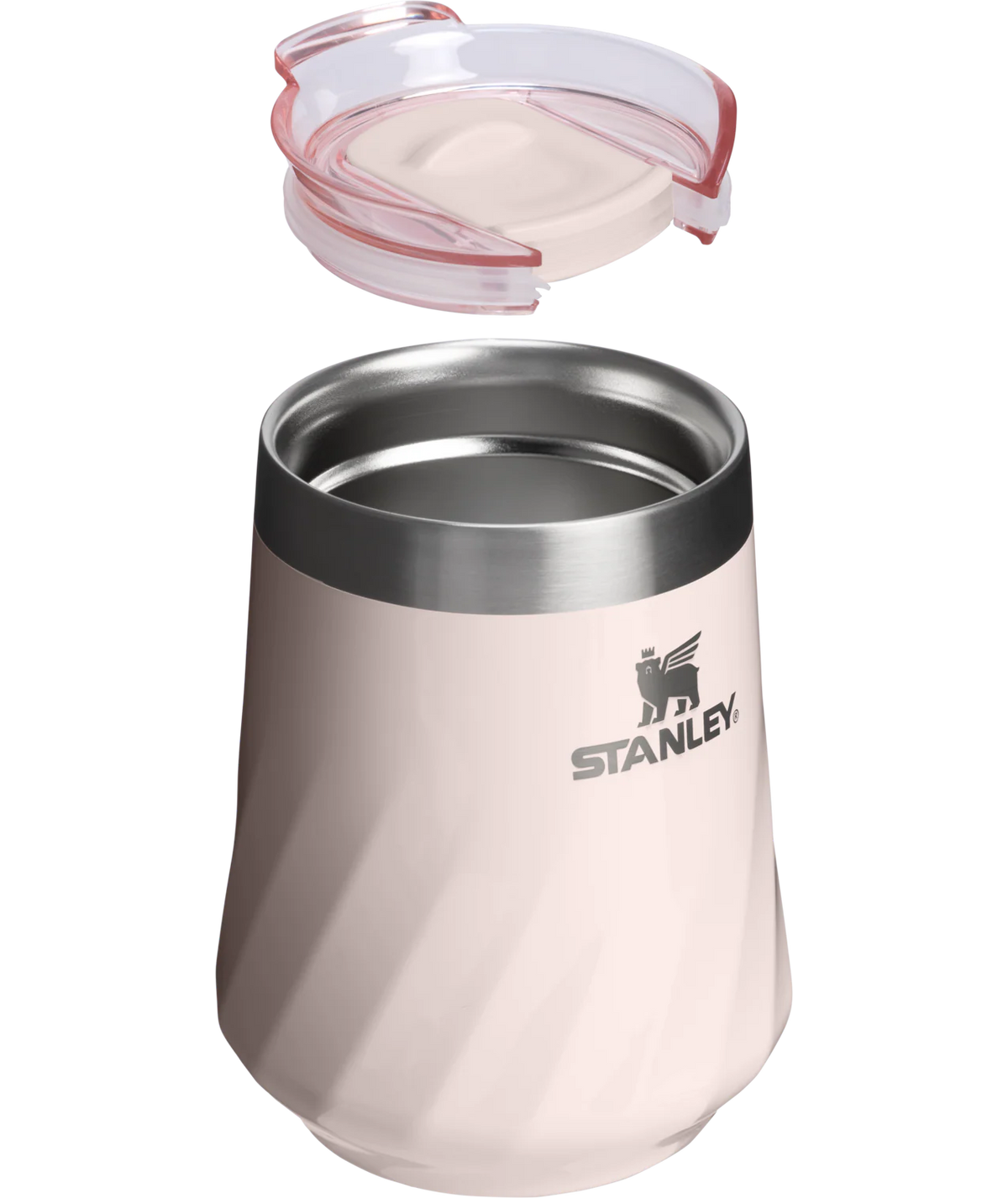 Copo Térmico Stanley Reserve Wine 325 ml Rose Quartz Gloss, com a tampa aberta