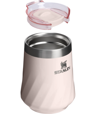 Copo Térmico Stanley Reserve Wine 325 ml Rose Quartz Gloss, com a tampa aberta