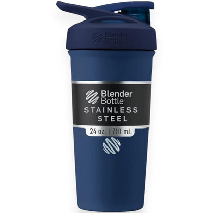 Coqueteleira Blender Bottle Strada 710ml azul com isolamento térmico duplo, resistente e livre de BPA.