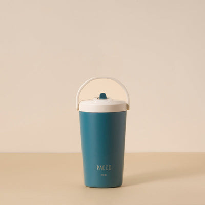 Copo Térmico PACCO SuperCup Mini 410ml em aço inoxidável com pintura em pó azul, ideal para eficiência térmica e estilo.
