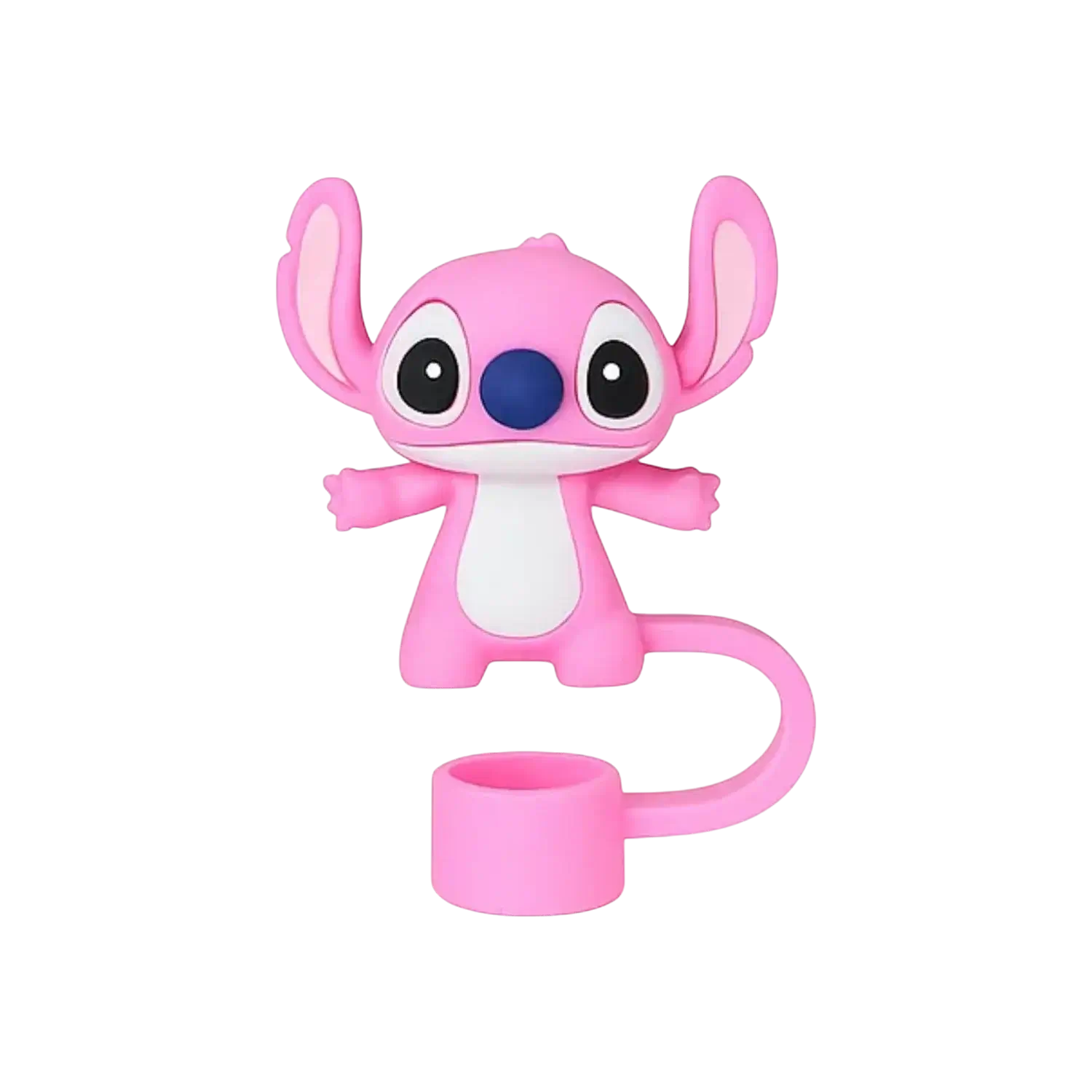 Protetor de Canudo Quencher - Variados em formato de personagem rosa feito de silicone seguro e colorido.