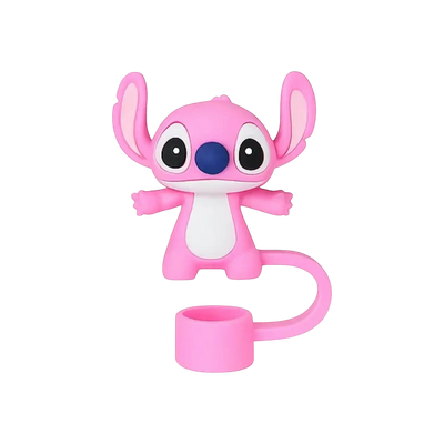 Protetor de Canudo Quencher - Variados em formato de personagem rosa feito de silicone seguro e colorido.