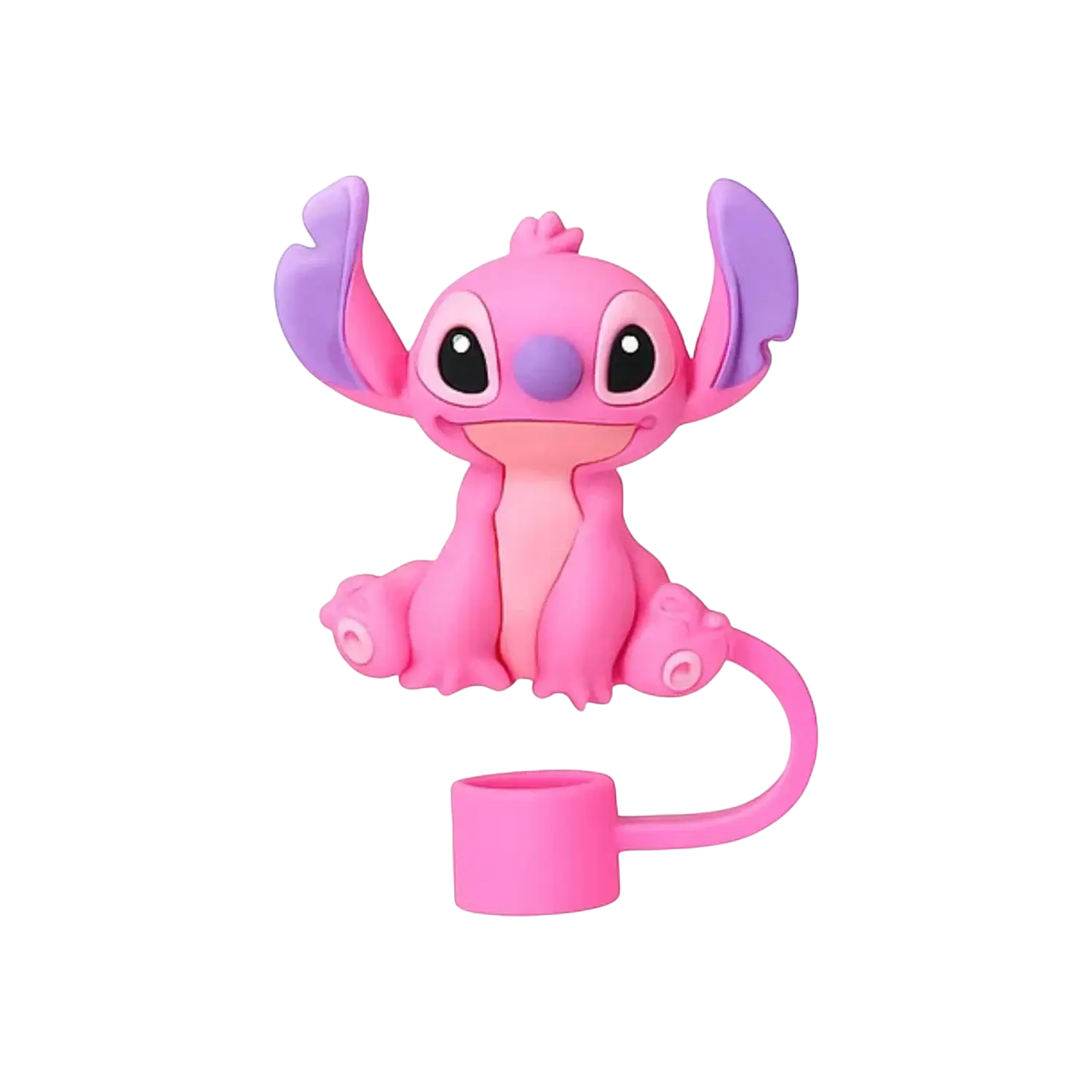 Protetor de Canudo Quencher - Variados em formato de personagem rosa, feito de silicone alimentício, ideal para higiene e diversão.