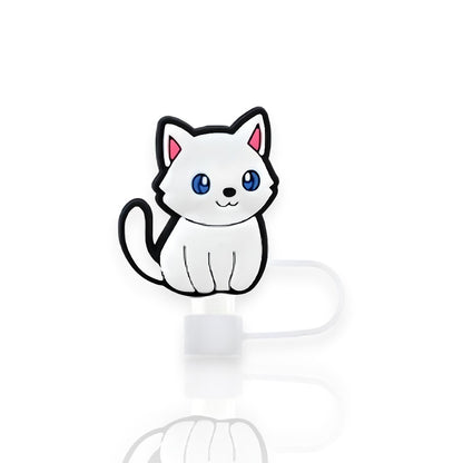 Protetor de Canudo Quencher - Gatinho com design de gato branco e olhos azuis para copo térmico, oferece higiene e estilo.