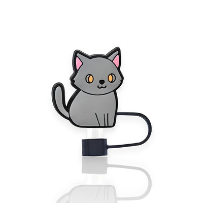 Protetor de Canudo Quencher - Gatinho com design de gatinho cinza para copo térmico, ideal para higiene e personalização.