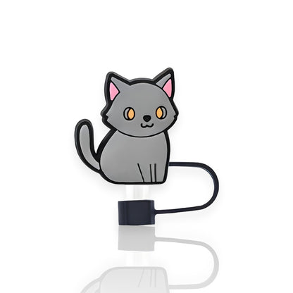 Protetor de Canudo Quencher - Gatinho com design de gatinho cinza para copo térmico, ideal para higiene e personalização.