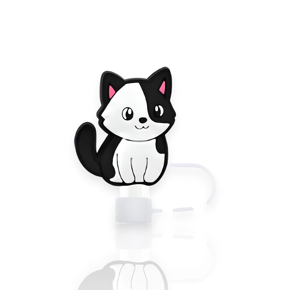Protetor de Canudo Quencher - Gatinho para copo térmico, design de gatinho preto e branco.