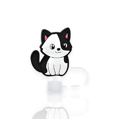 Protetor de Canudo Quencher - Gatinho para copo térmico, design de gatinho preto e branco.