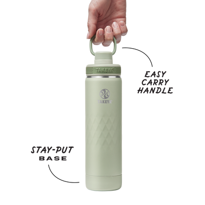 Garrafa Térmica Takeya 650ml Spout Lid Sport em aço inoxidável, ideal para esportes, com tampa fácil de usar e design ergonômico.