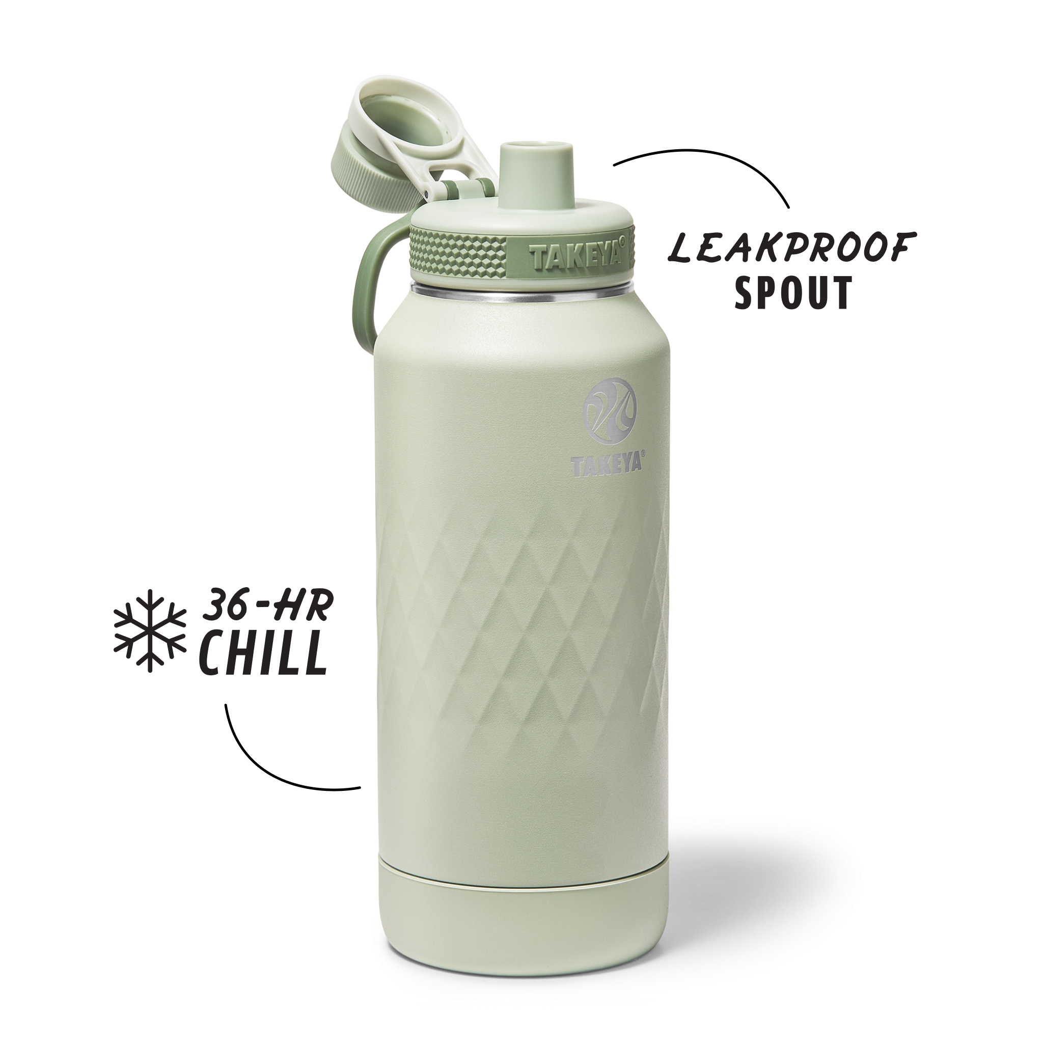 Garrafa Térmica Takeya 950ml Spout Lid Sport verde com design resistente para esportes e atividades ao ar livre.