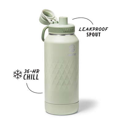Garrafa Térmica Takeya 950ml Spout Lid Sport verde com design resistente para esportes e atividades ao ar livre.