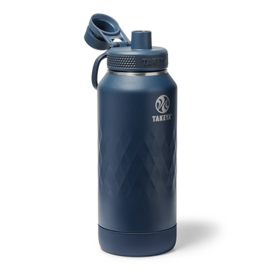 Garrafa Térmica Takeya 950ml Spout Lid Sport azul marinho com tampa prática para atividades ao ar livre e uso diário.