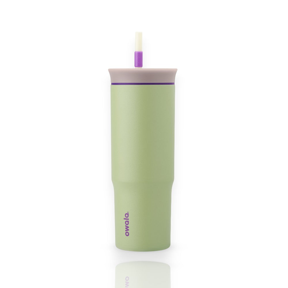 Copo Tumbler Térmico Owala - 710ml | 24oz em verde com tampa 2 em 1 e canudo removível, feito de aço inoxidável 18/8 sem BPA.