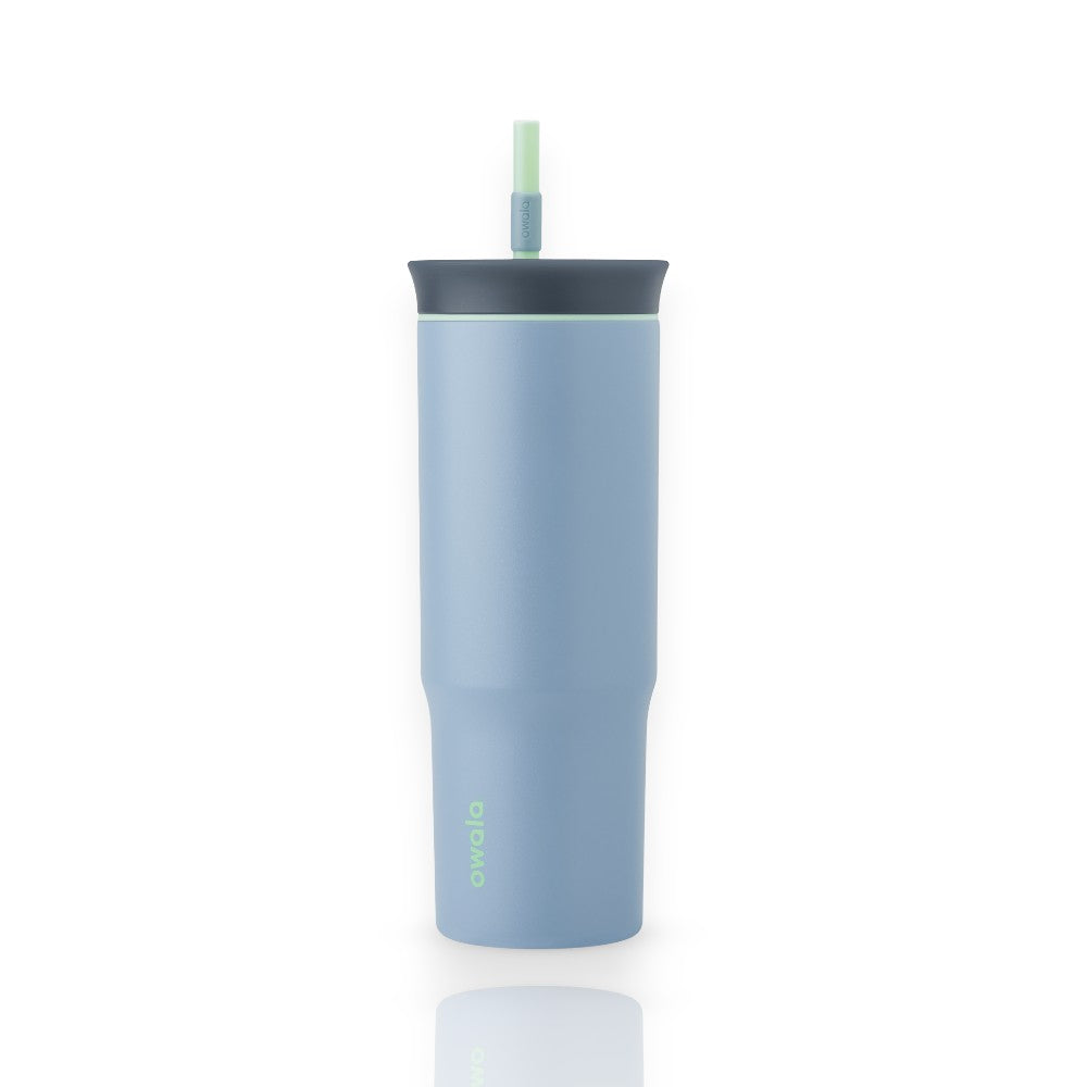 Copo Tumbler Térmico Owala - 710ml | 24oz em aço inoxidável azul com tampa 2 em 1 e canudo removível, design inteligente, isolamento térmico.