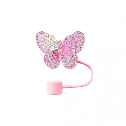 Protetor de Canudo Quencher - Borboleta em rosa brilhante, acessório higiênico e estiloso para copos Stanley ou Owala.