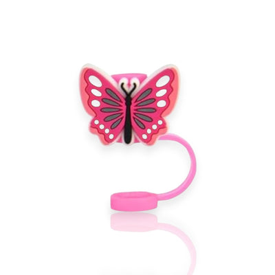 Protetor de Canudo Quencher - Pink Girl com design de borboleta rosa, ideal para estilo e higiene em copos térmicos Stanley ou Owala.