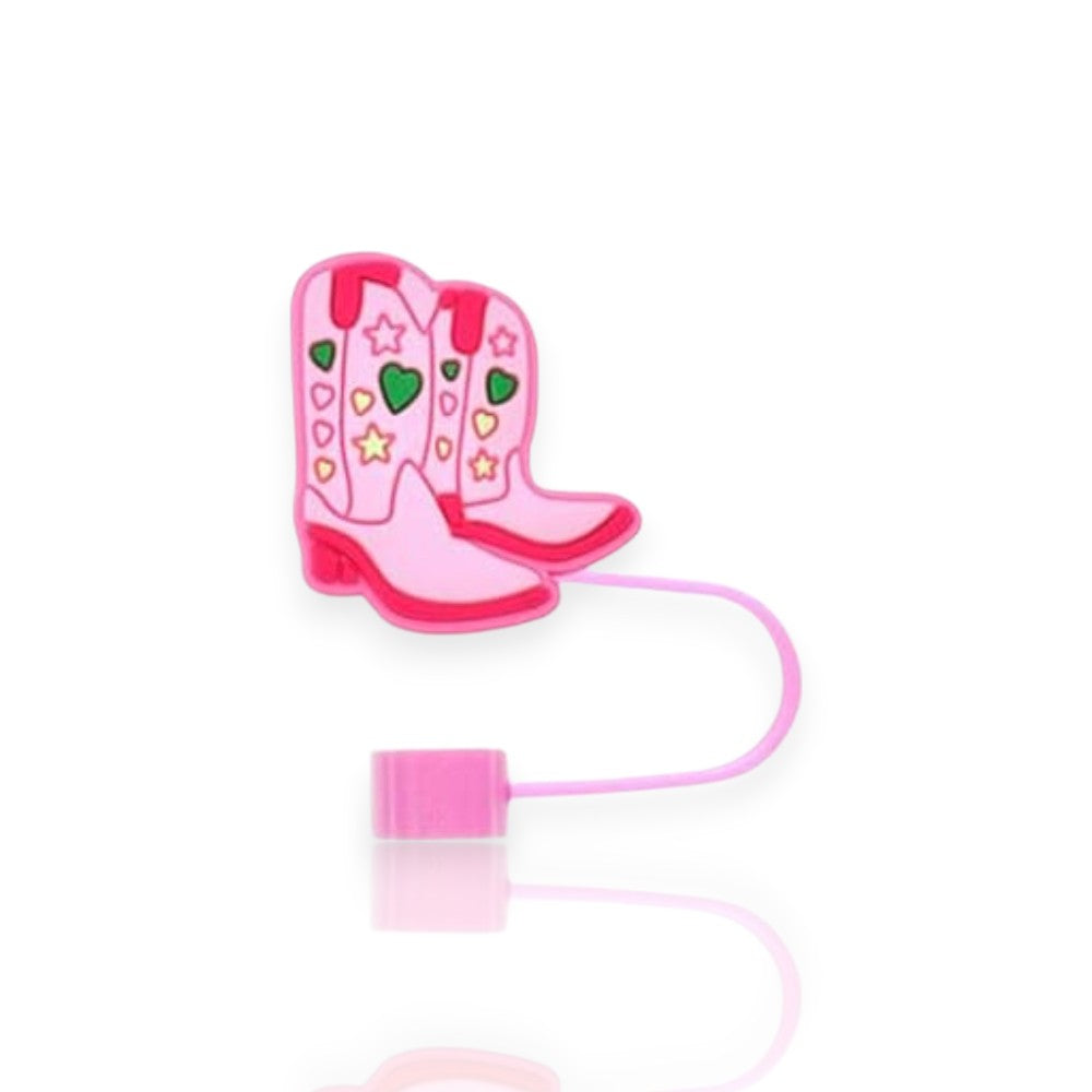 Protetor de Canudo Quencher - Pink Girl com design divertido em formato de botas rosa, ideal para copos Stanley e Owala.
