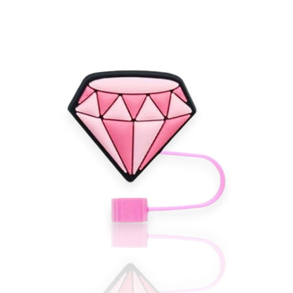 Protetor de Canudo Quencher - Pink Girl em formato de diamante rosa com design exclusivo e criativo para copo térmico.