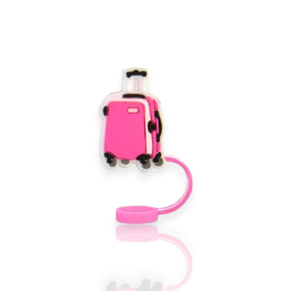 Protetor de Canudo Quencher - Pink Girl, design em formato de mala rosa, compatível com copos Stanley e Owala, adiciona personalidade.