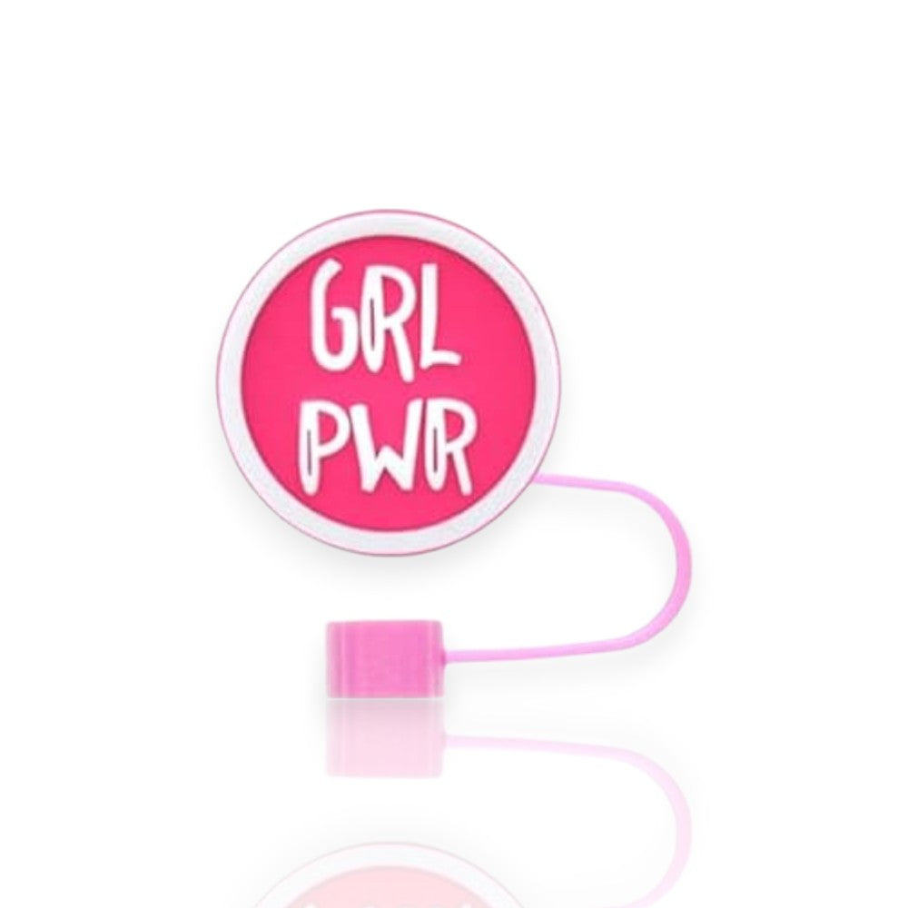 Protetor de Canudo Quencher - Pink Girl com design criativo 'GRL PWR', acessório estilo para copos Stanley e Owala, cor rosa.