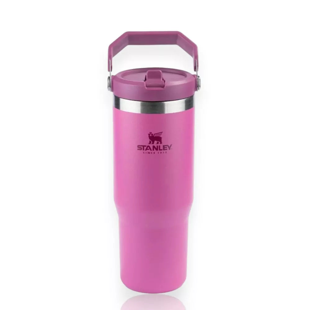 Tumbler Térmico Flip Straw Stanley - 887ml rosa, isolamento térmico, mantém bebidas frias por até 48 horas, ideal para uso diário.