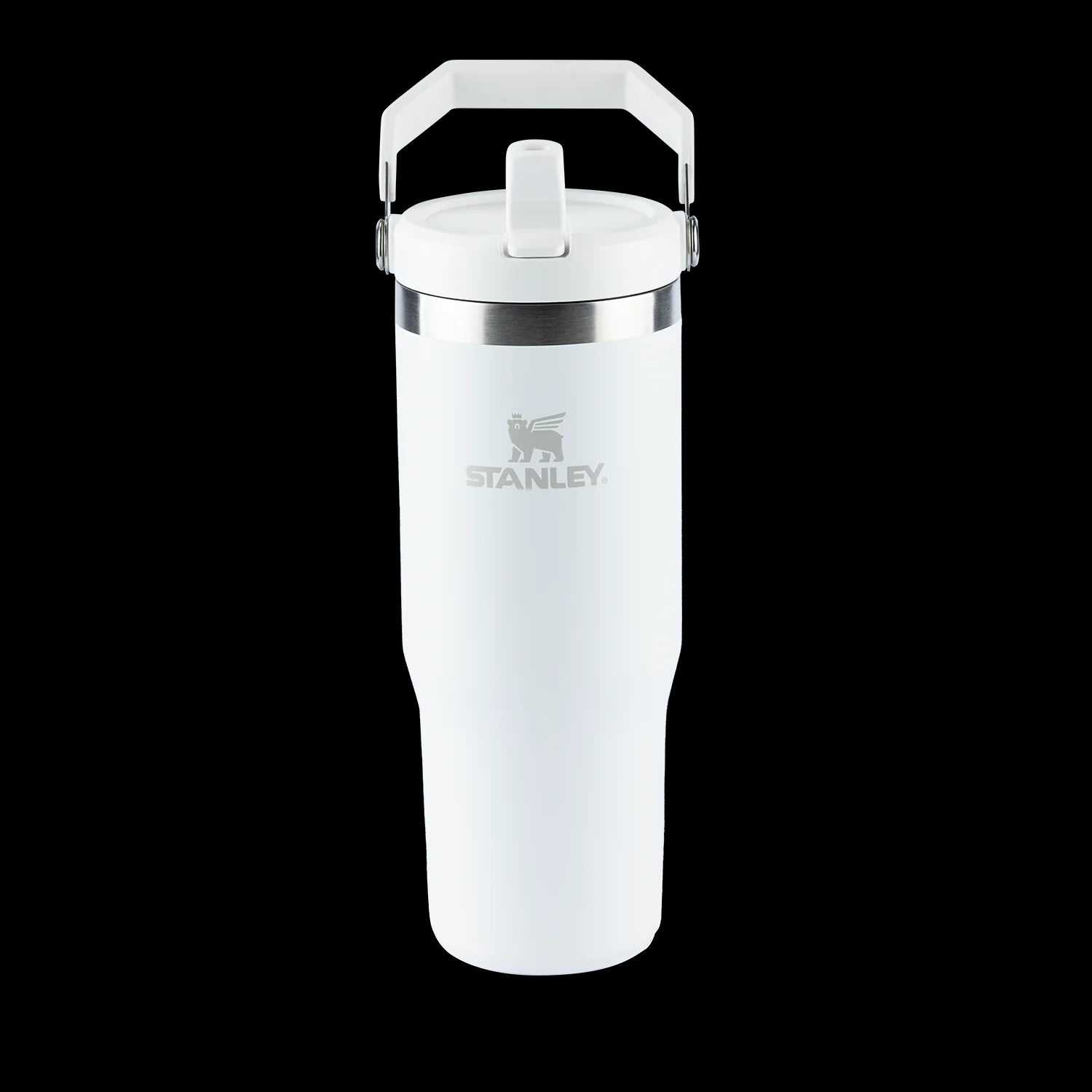 Tumbler Térmico Flip Straw Stanley - 887ml em aço inox com isolamento térmico avançado, cor branca, ideal para bebidas geladas.