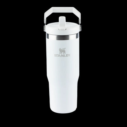 Tumbler Térmico Flip Straw Stanley - 887ml em aço inox com isolamento térmico avançado, cor branca, ideal para bebidas geladas.