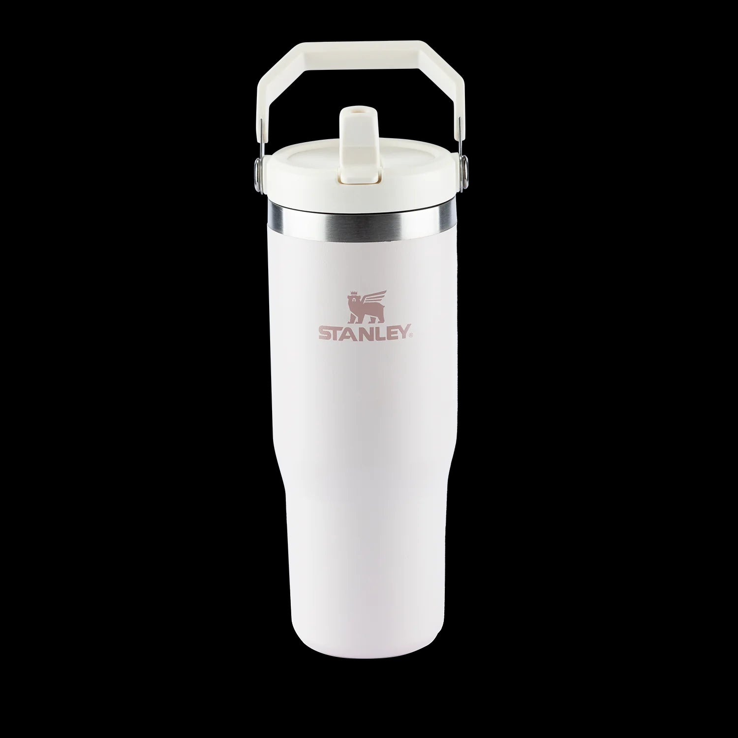 Tumbler Térmico Flip Straw Stanley - 887ml em branco com alça, ideal para manter bebidas geladas. Leve e portátil para uso diário.