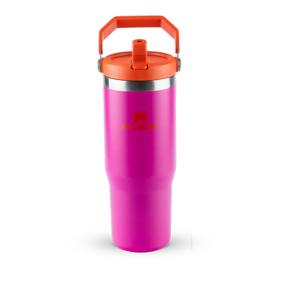 Tumbler Térmico Flip Straw Stanley - 887ml rosa com isolamento térmico a vácuo, ideal para manter bebidas geladas até 48 horas.