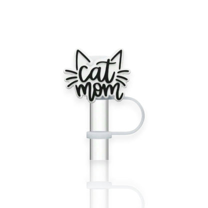 Protetor de Canudo Quencher - Gatinho com design "cat mom" em preto e branco, destacando personalidade e higiene para copos.